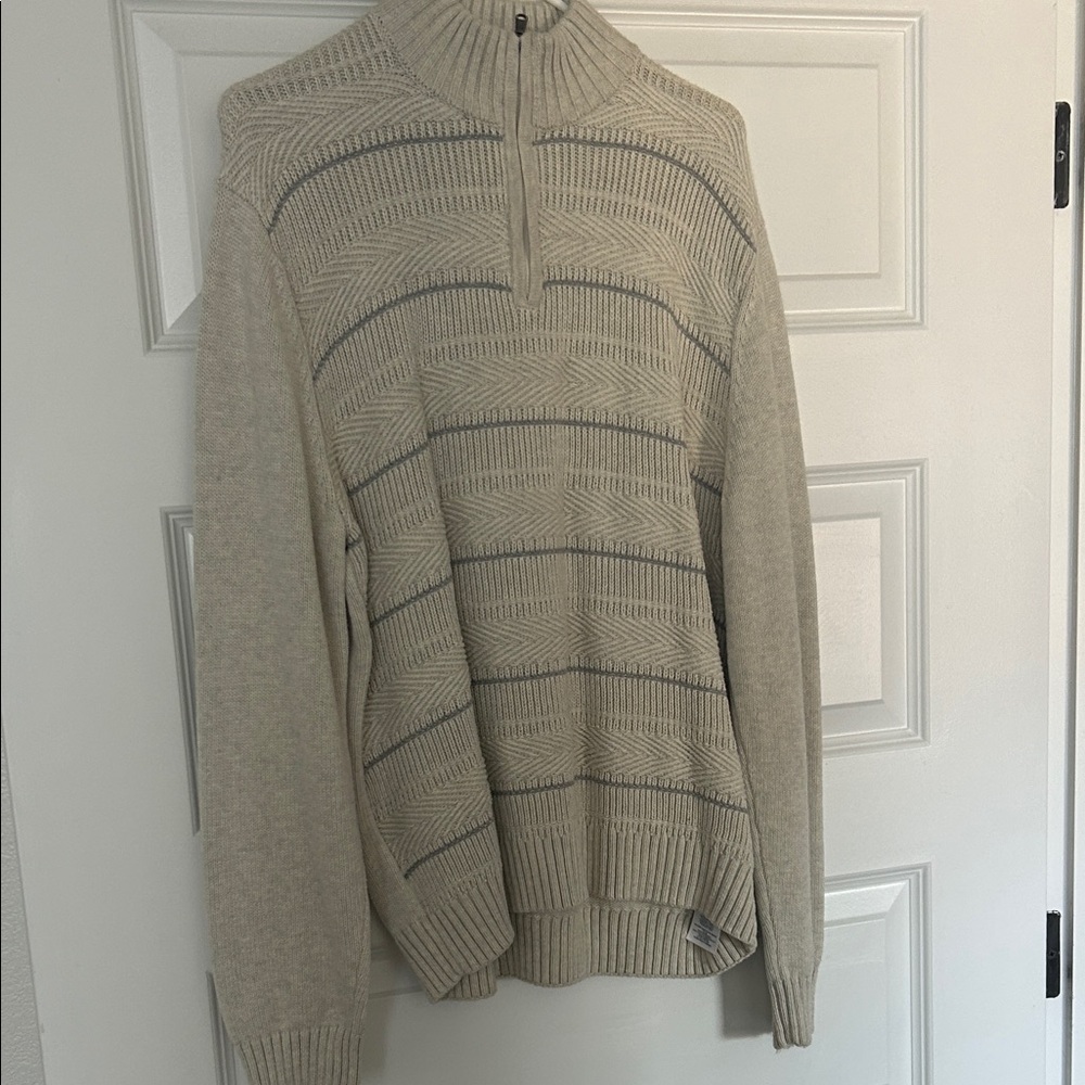 Chaps Beige and Gray Zip Up Sweater